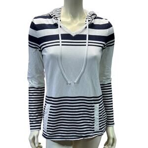 Talbots Blue and White Striped Hooded Pullover Size Small